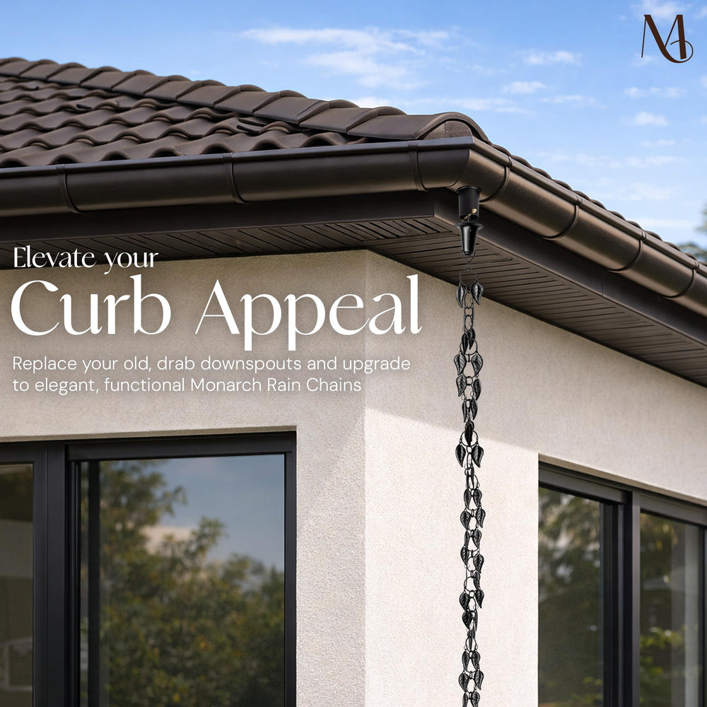Monarch Rain Chains matte black finish texture emphasizing weather-resistant coating