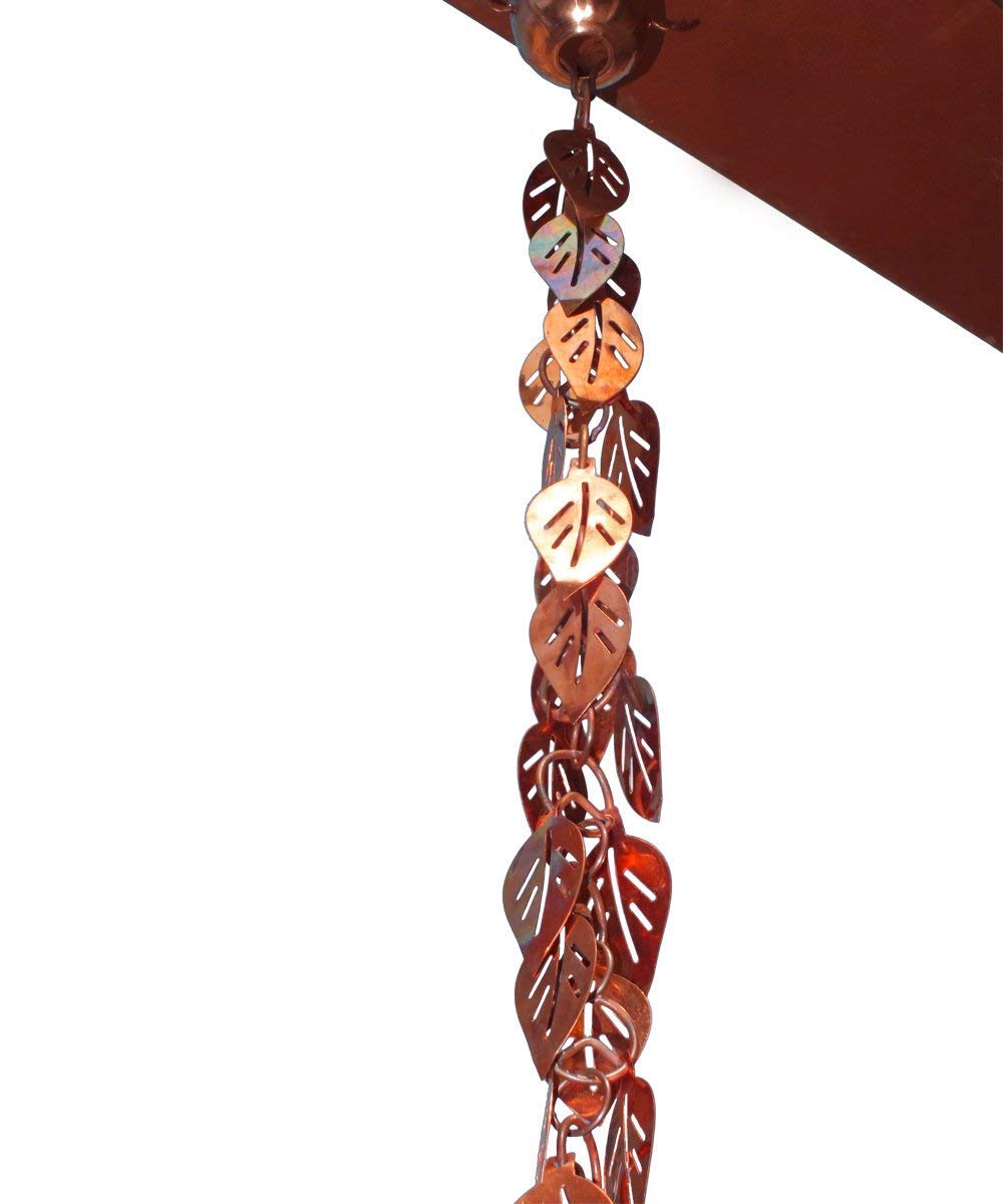 Monarch Rain Chains front view showing full 8.5-foot copper cascade and curb appeal