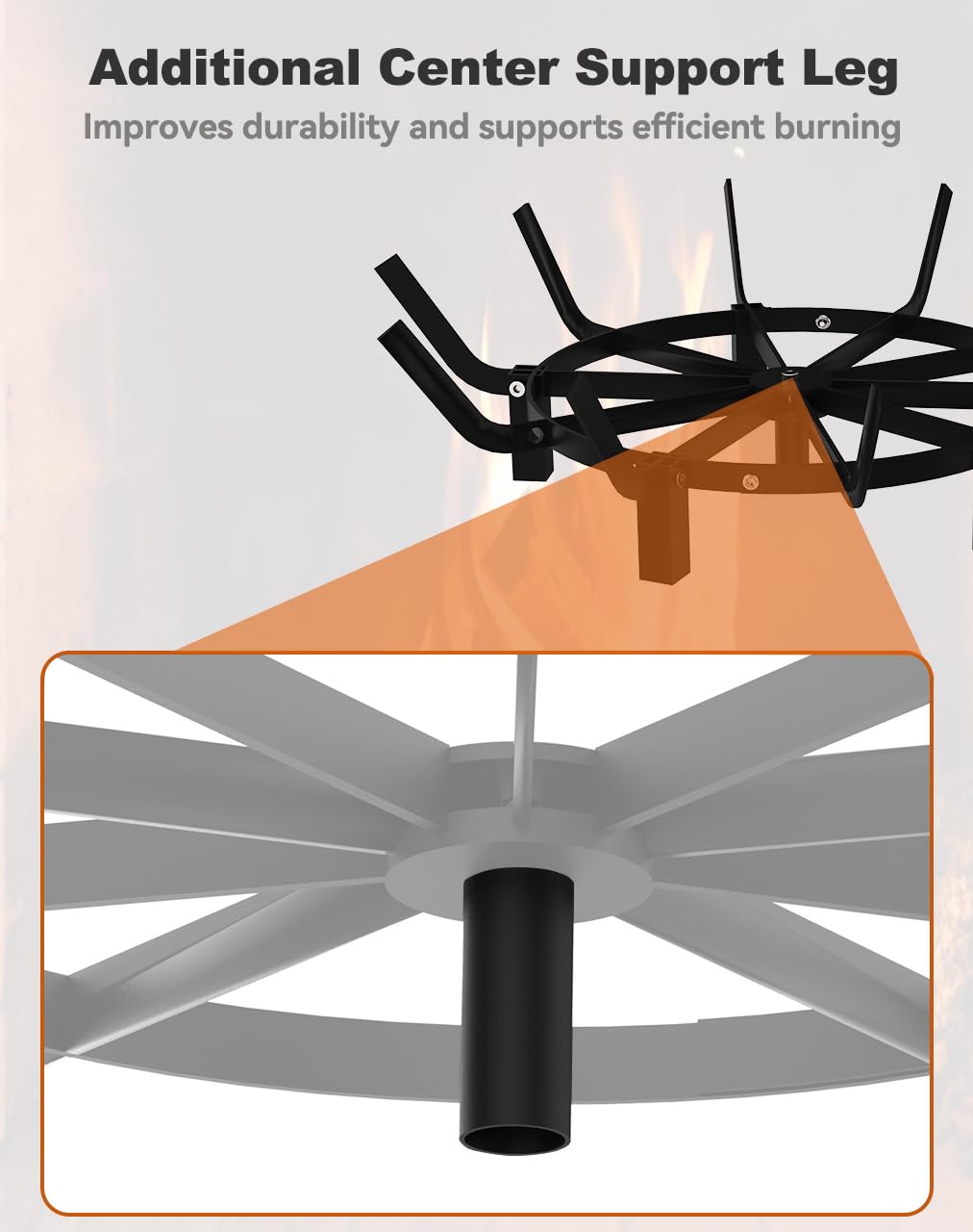 Mondazie grate in firepit with flames, delivers stronger combustion and less smoke