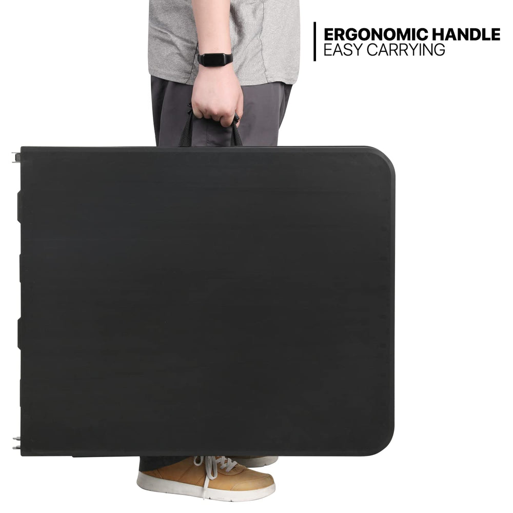 MoNiBloom wiping tabletop surface to show easy-clean, weather-resistant finish