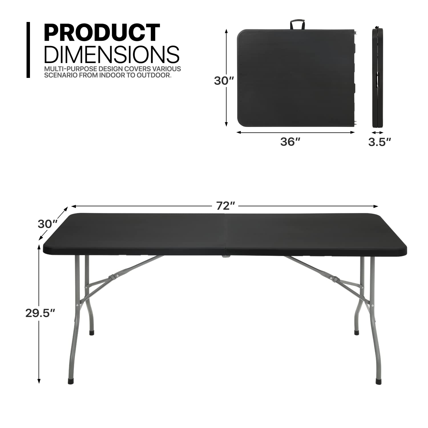 MoNiBloom folded table with handle ready to carry for convenient transport