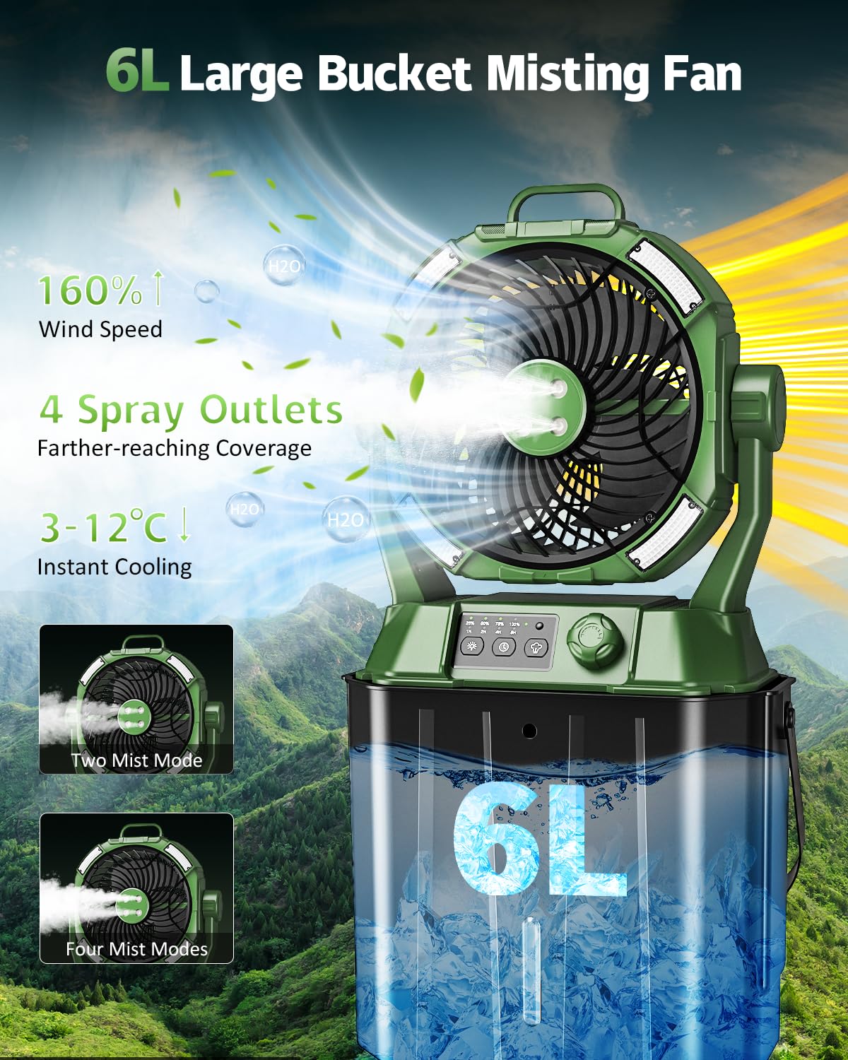 MONISEN in camping setup hanging from tent providing hands-free cooling