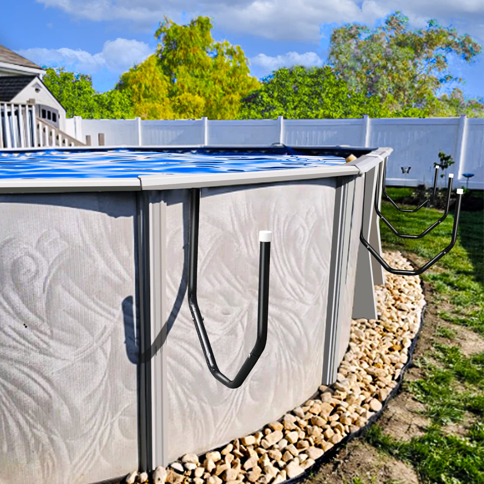 MONMEE front view of 5-piece solar cover holder set showing compact storage benefit