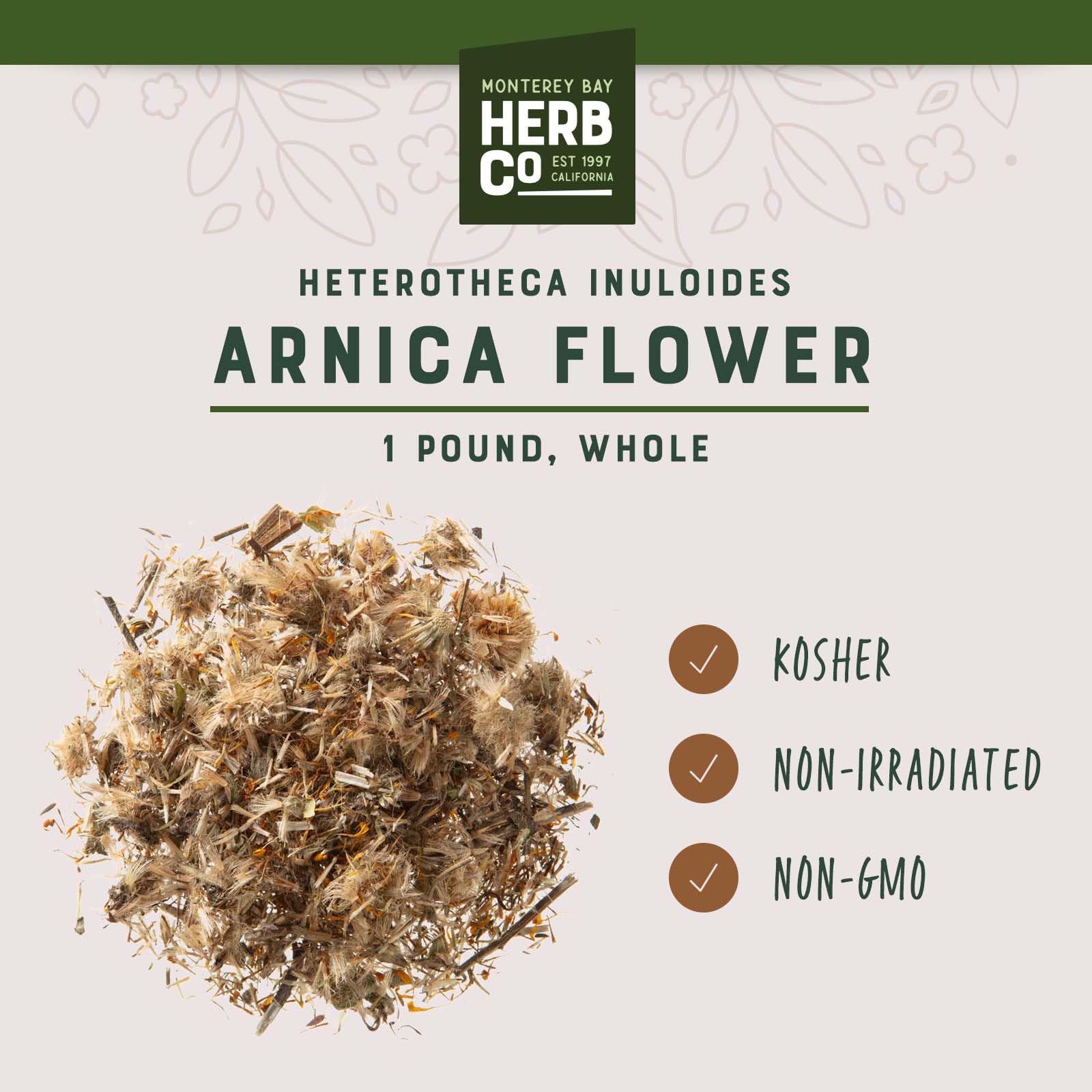 MONTEREY BAY HERB CO arnica-infused oil bottle, demonstrates easy craft-ready infusion benefit