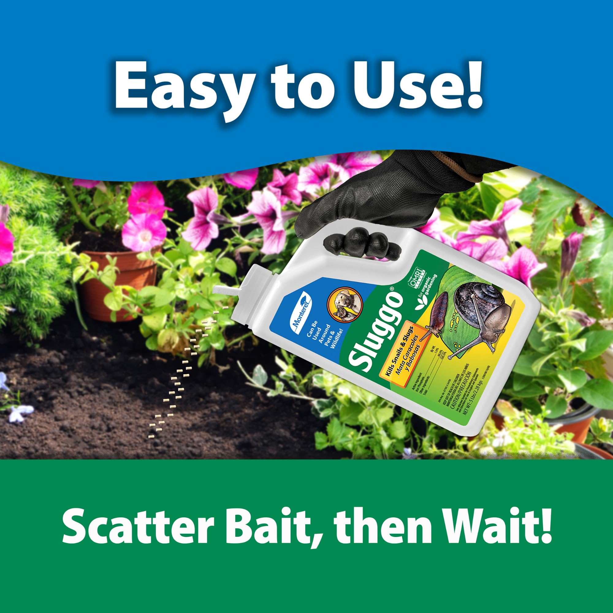 Monterey granules scattered around plant border protecting foliage from feeding damage