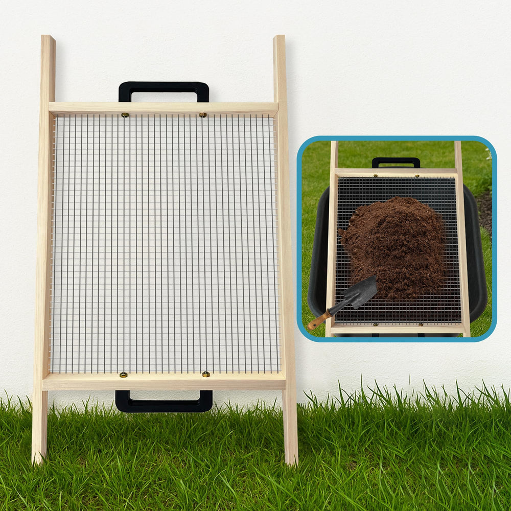 Montex front view of full soil sifter showing capacity and easy placement benefits