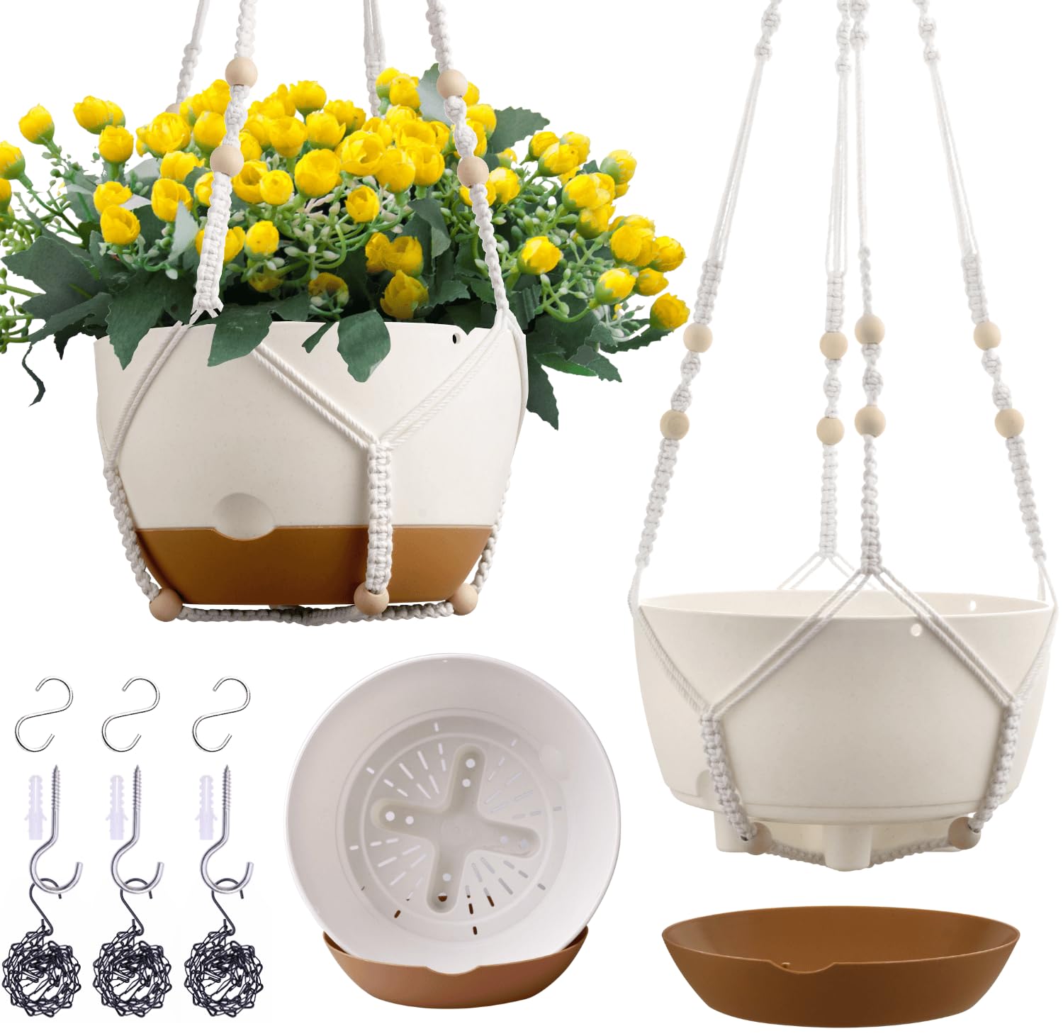 montresor front view of three hanging planters showing complete set and benefits