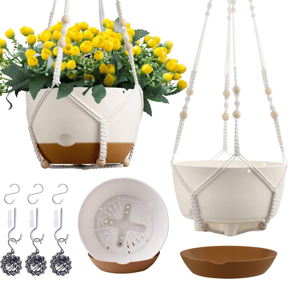 montresor front view of three hanging planters showing complete set and benefits
