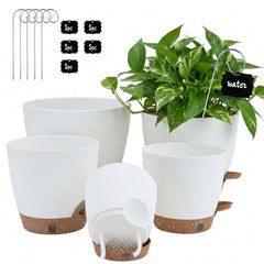 montresor front view of 5 white planters shows neat set and easy styling benefit