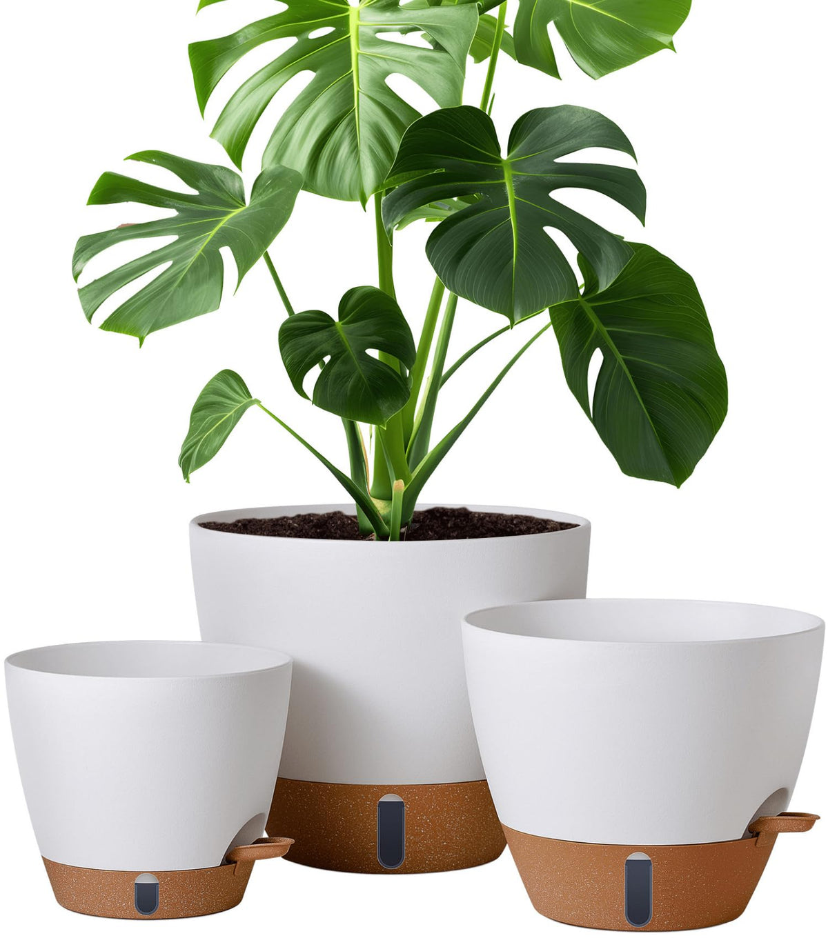 montresor front view of three white pots showing sizes and clean design