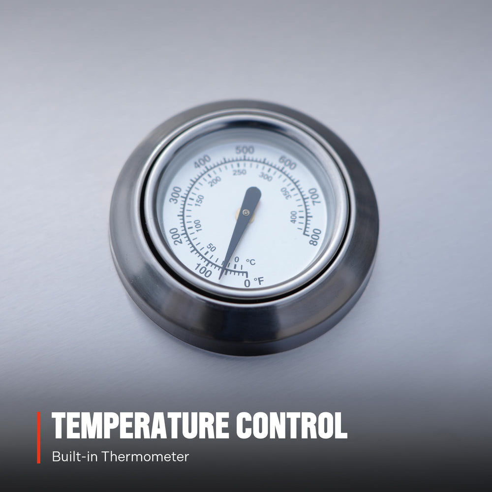 Monument Grills built-in thermometer close detail for quick temperature checks while cooking
