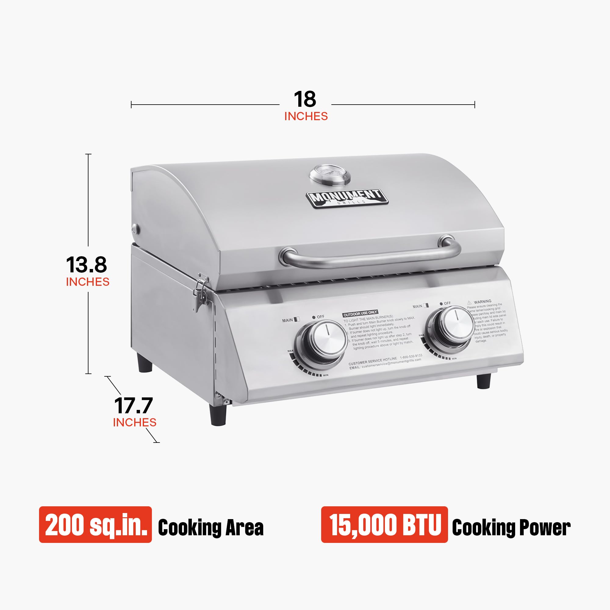 Monument Grills close-up of stainless-steel grate highlighting even searing and easy cleaning