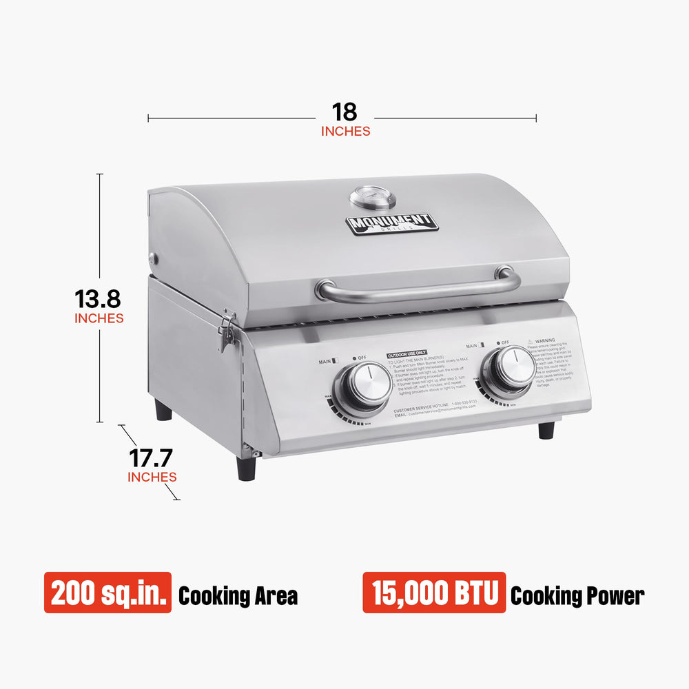 Monument Grills close-up of stainless-steel grate highlighting even searing and easy cleaning