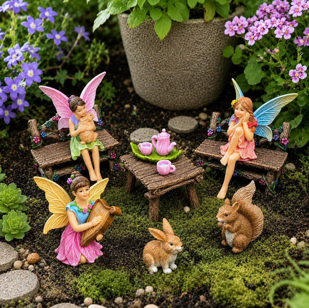 Mood Lab grouped figurines on tabletop creating a decorative miniature scene