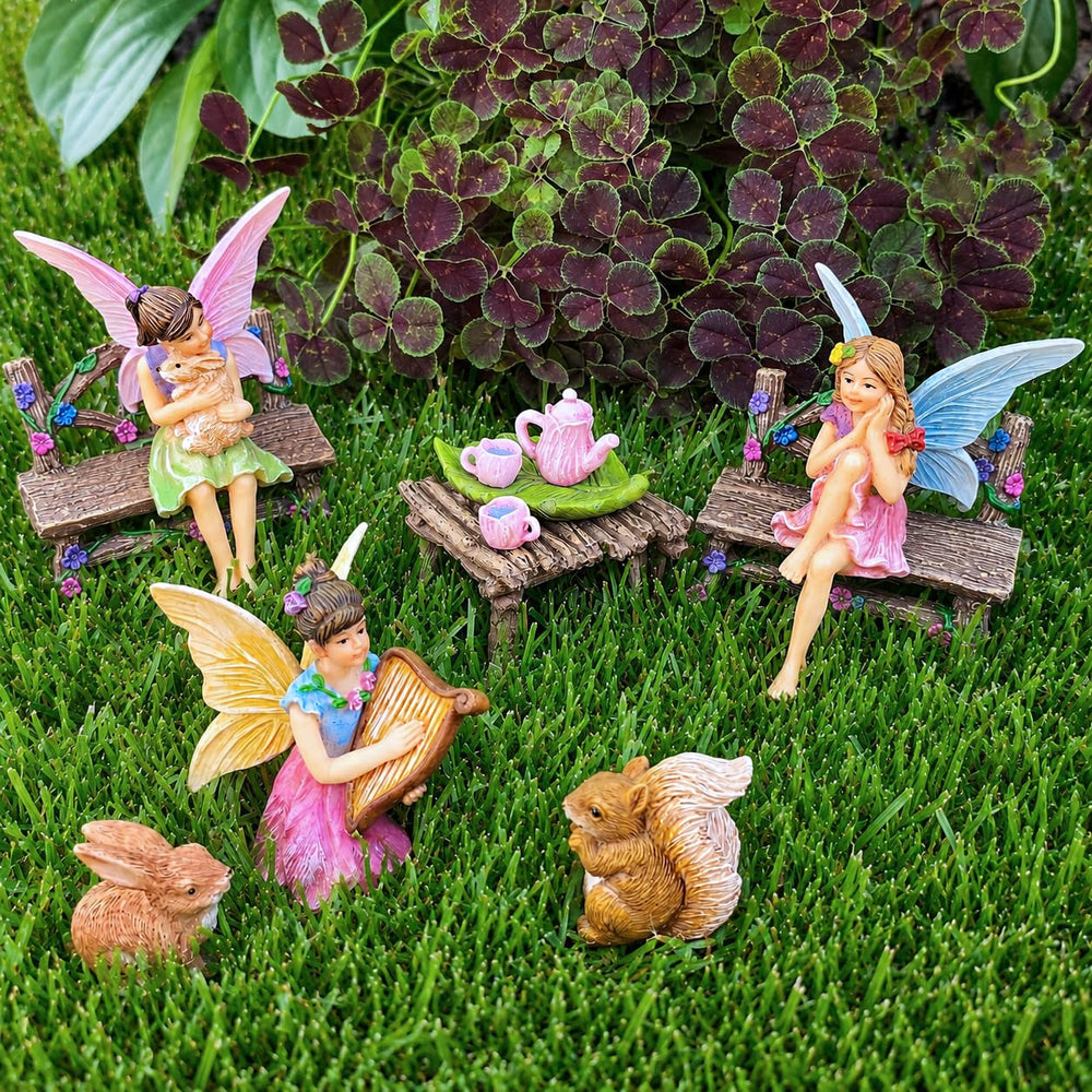 Mood Lab lifestyle corner with fairies on shelf creating a cozy decorative vignette