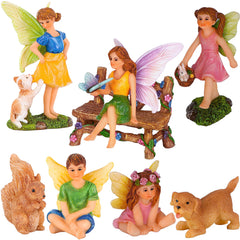 Mood Lab front packaging showing the full 8-piece fairy garden figurines set with protective foam