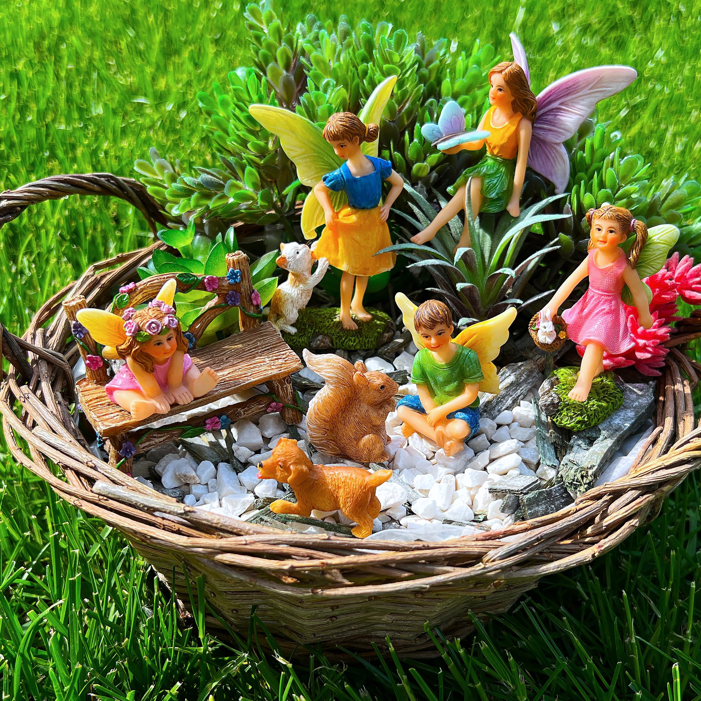 Label close-up on Mood Lab figurine showing weather-resistant coating and material information