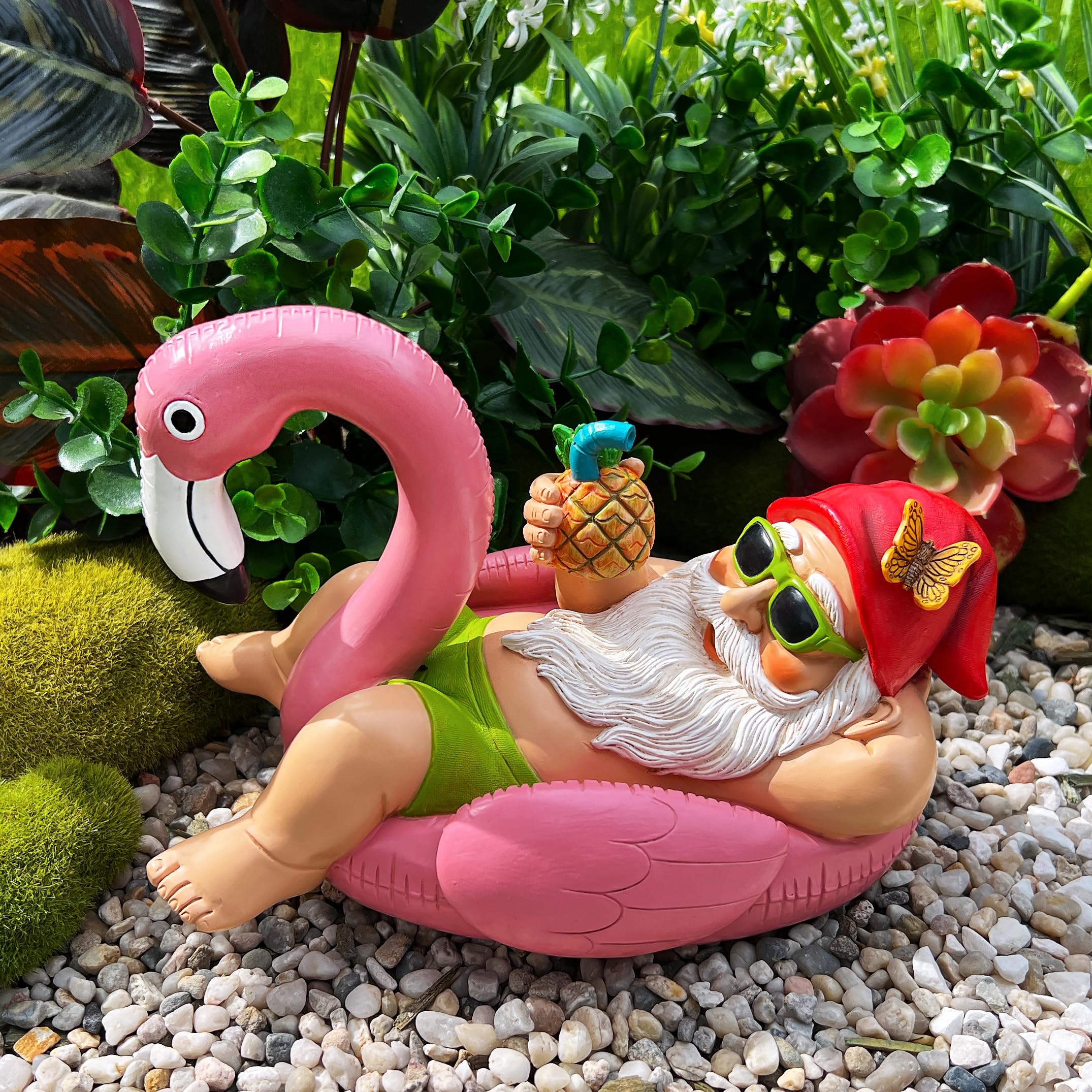 Mood Lab gnome flamingo next to ruler showing size and placement clarity