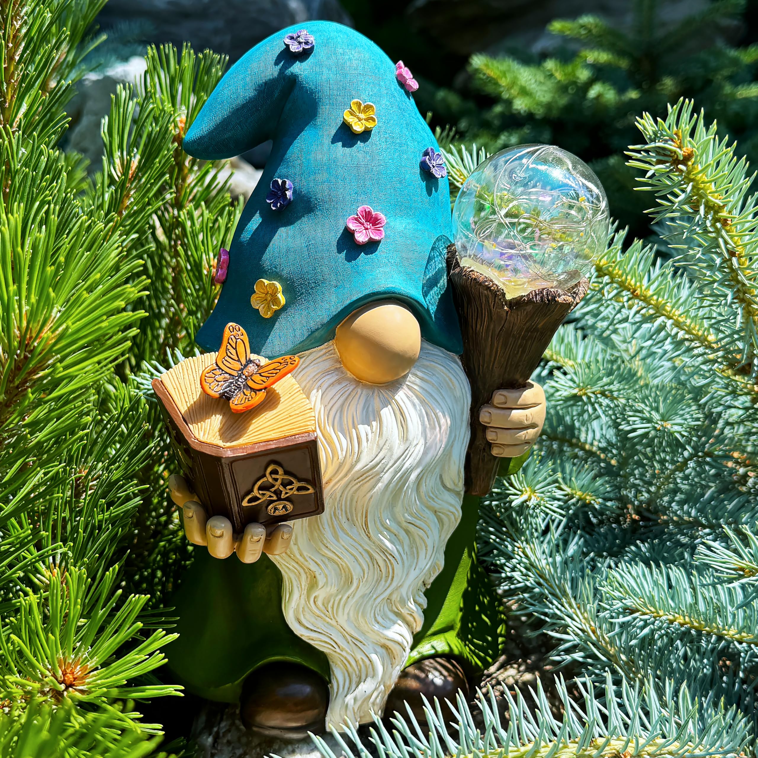 Mood Lab gnome close-up on hand-painted robe and color detail for visual interest
