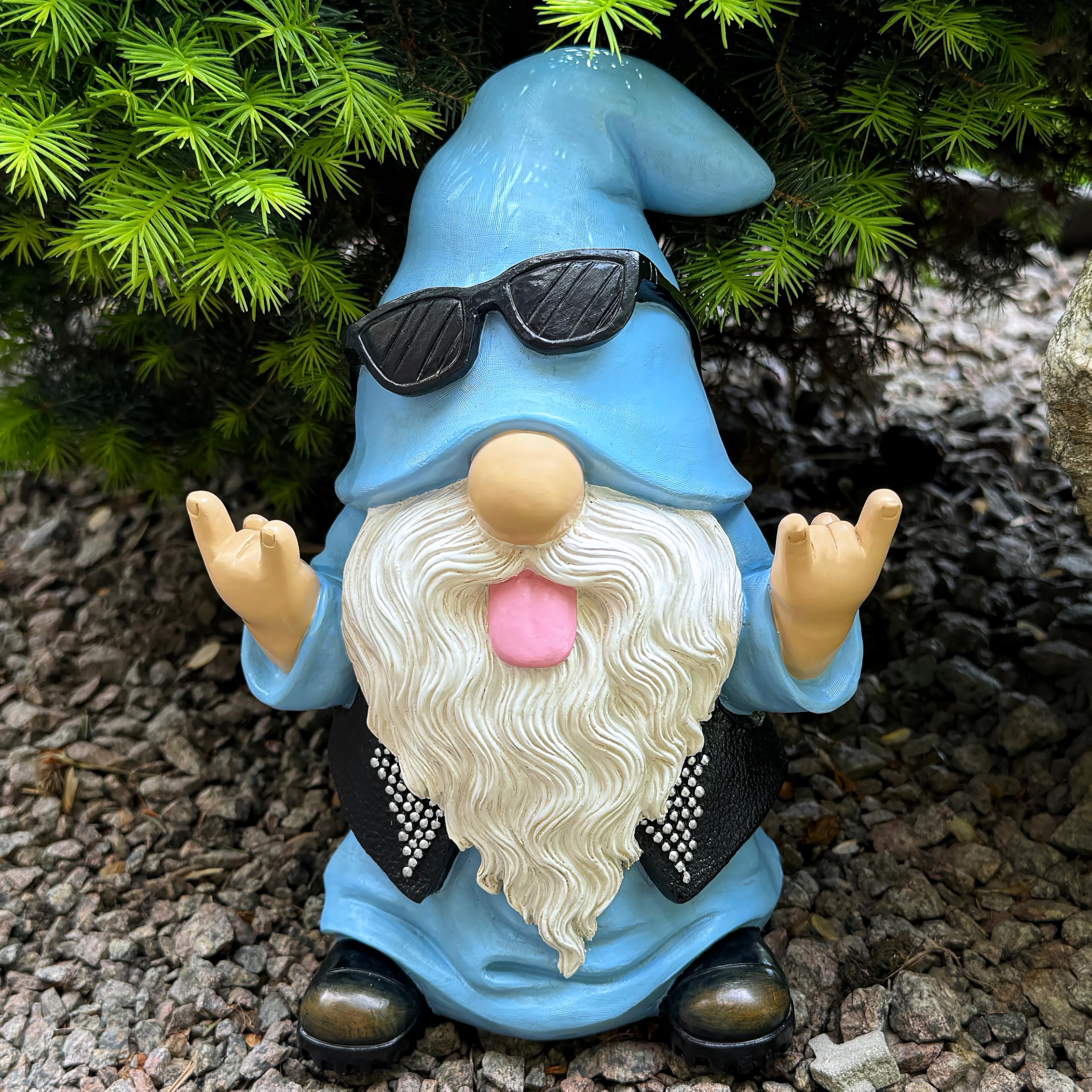 Mood Lab gnome placed in flower bed adding playful garden accent
