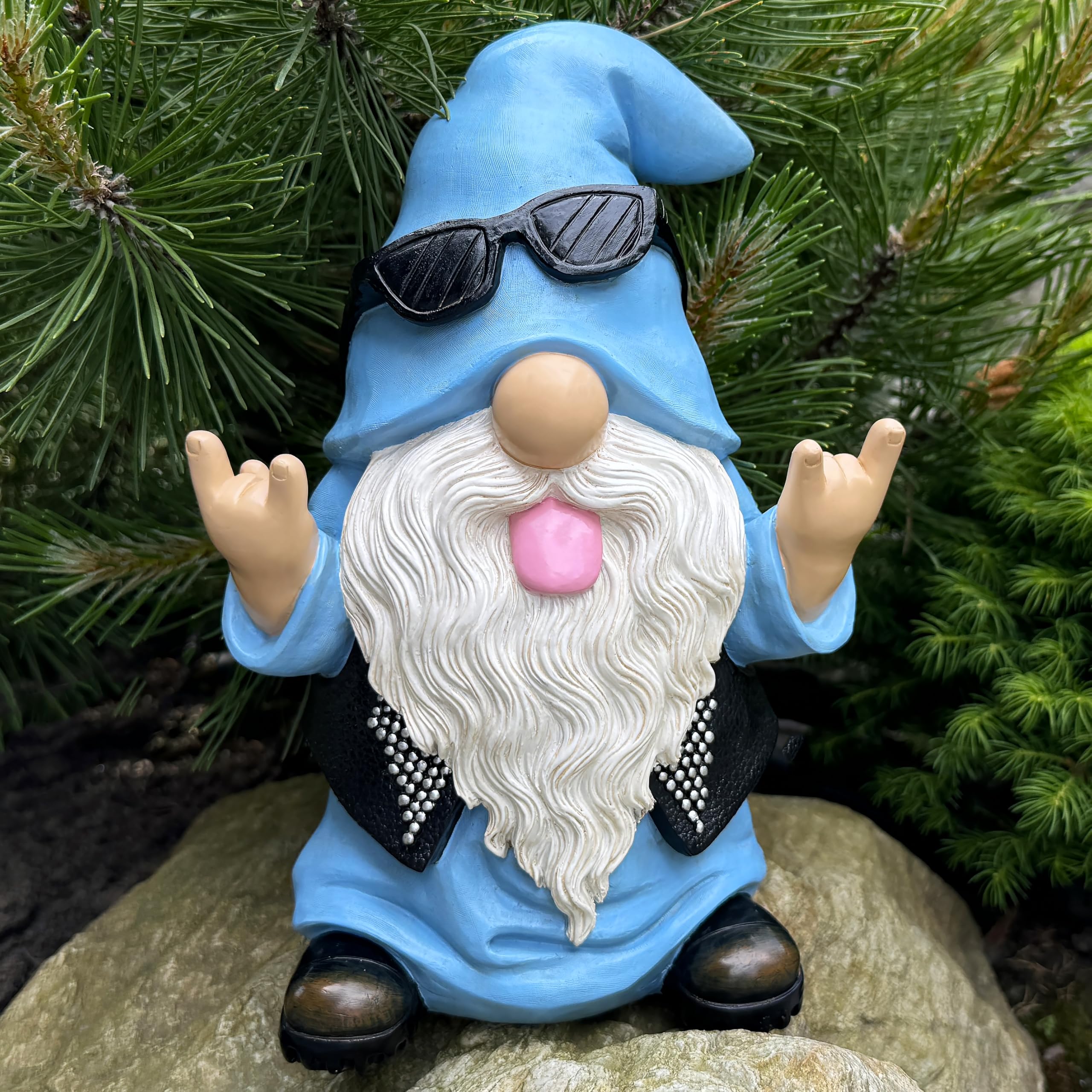 Mood Lab gnome on patio table offering whimsical outdoor decor idea