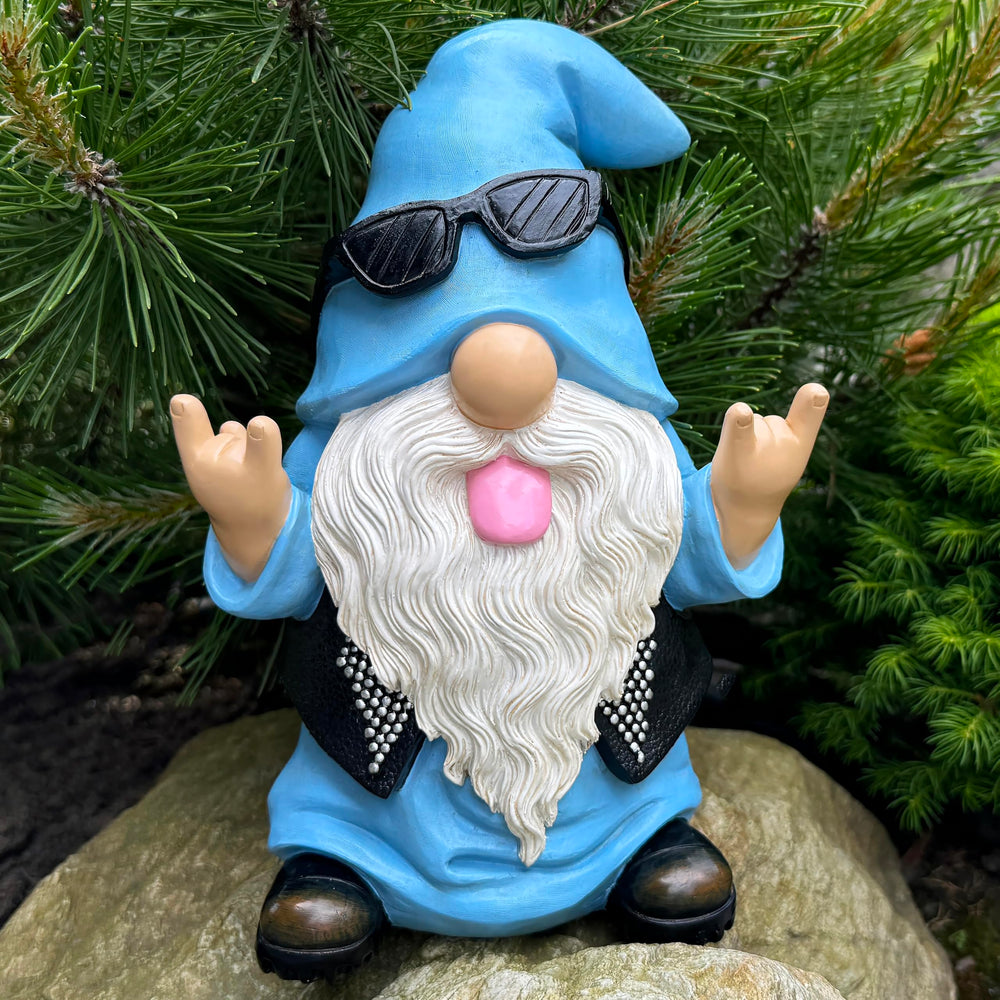 Mood Lab gnome on patio table offering whimsical outdoor decor idea