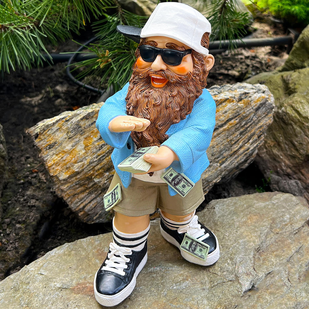 Mood Lab gnome on porch step enhancing entryway with whimsical style