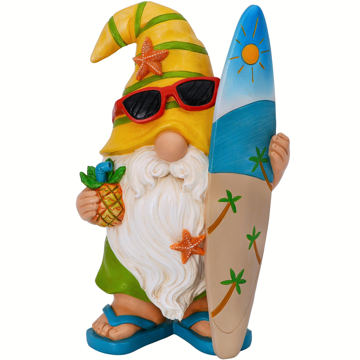 Mood Lab surfer gnome front view showing whimsical pose and durable finish