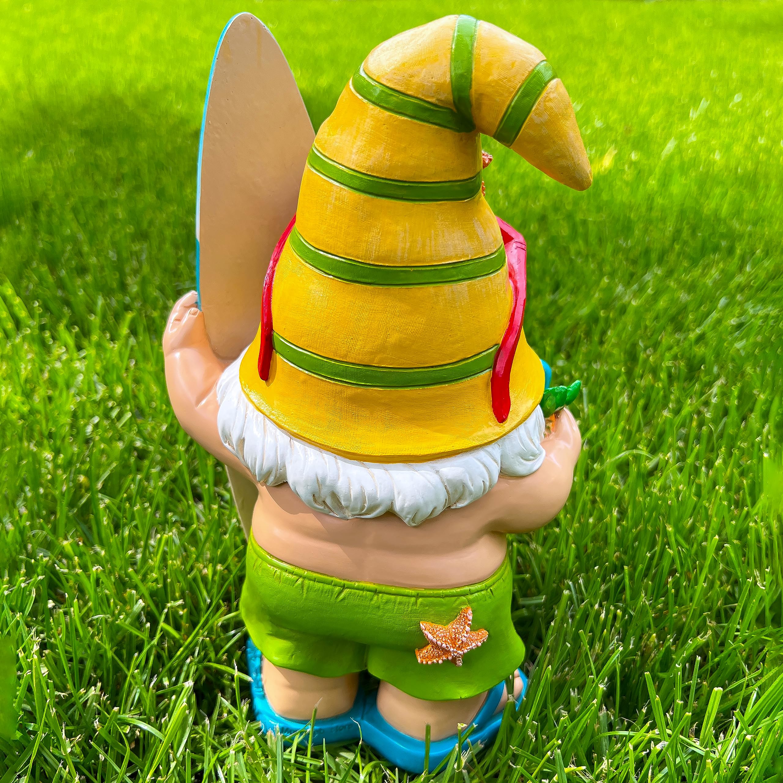 Mood Lab gnome on indoor shelf offering quirky decor and cheerful accent