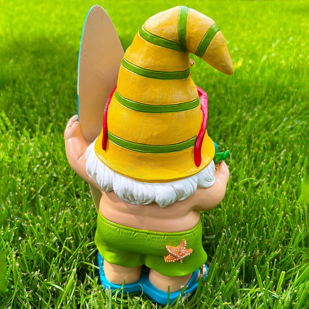 Mood Lab gnome on indoor shelf offering quirky decor and cheerful accent