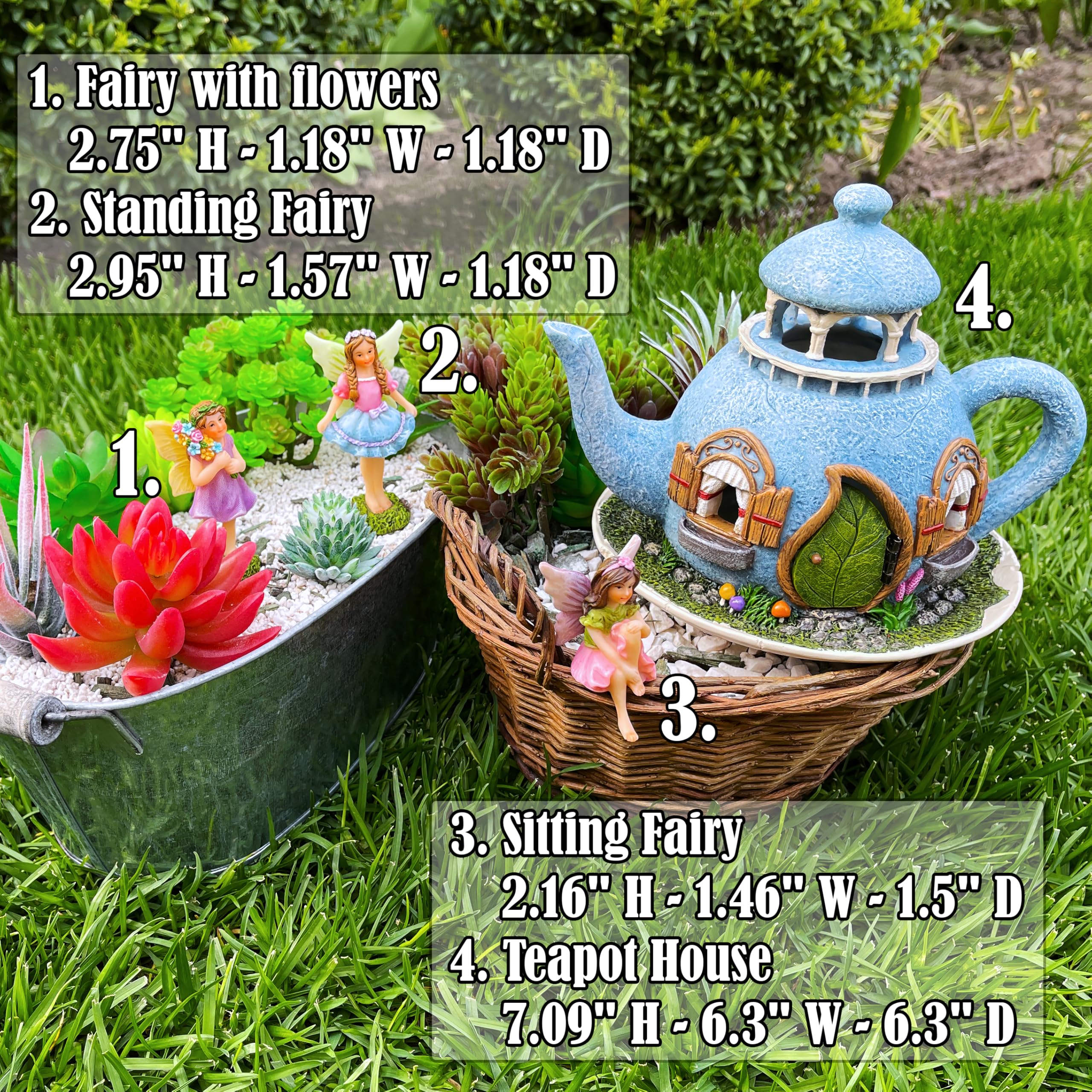 Mood Lab teapot house placed in a planter adding charm and focal interest