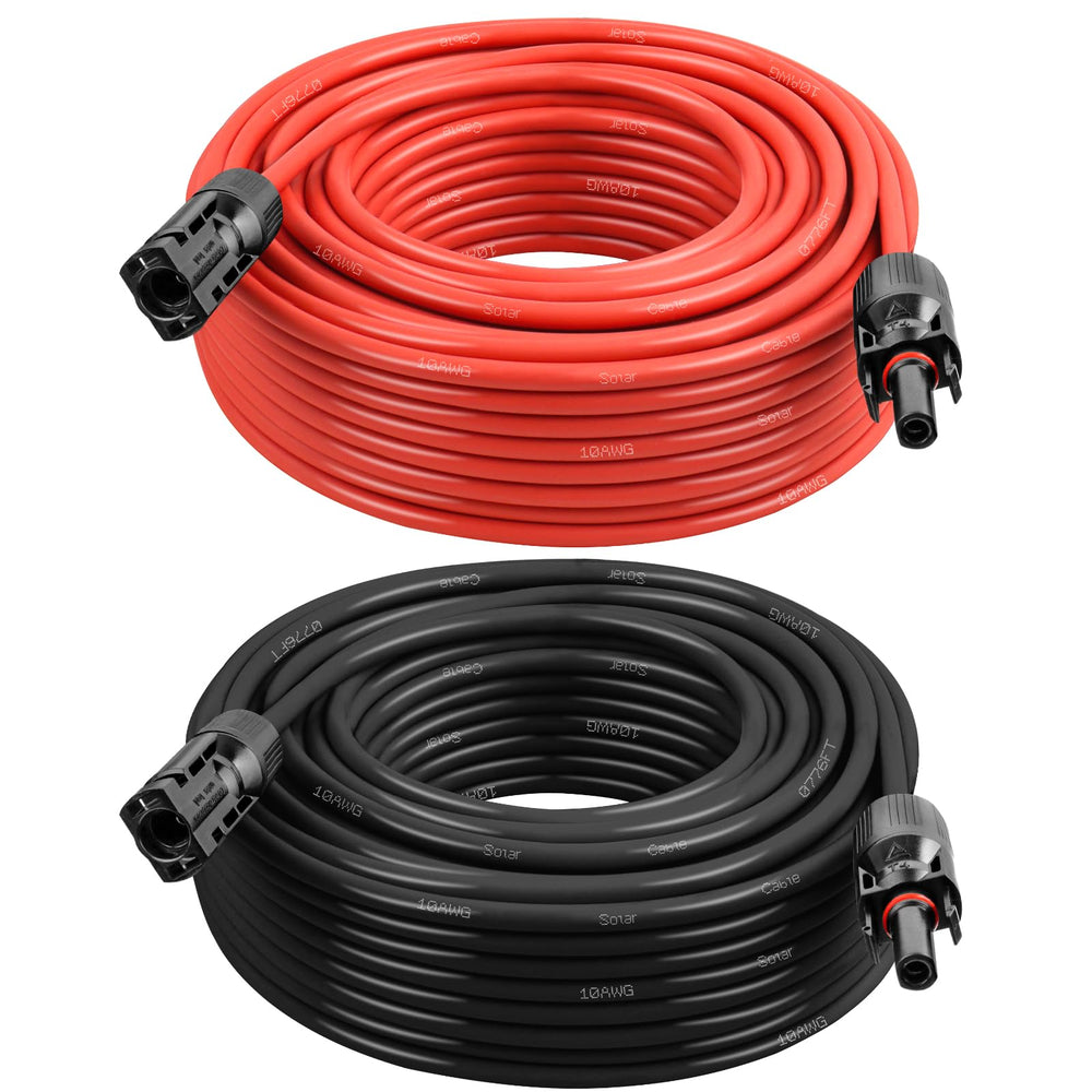 MOOKEERF coiled red and black 10AWG cables showing durable jacket and flexibility