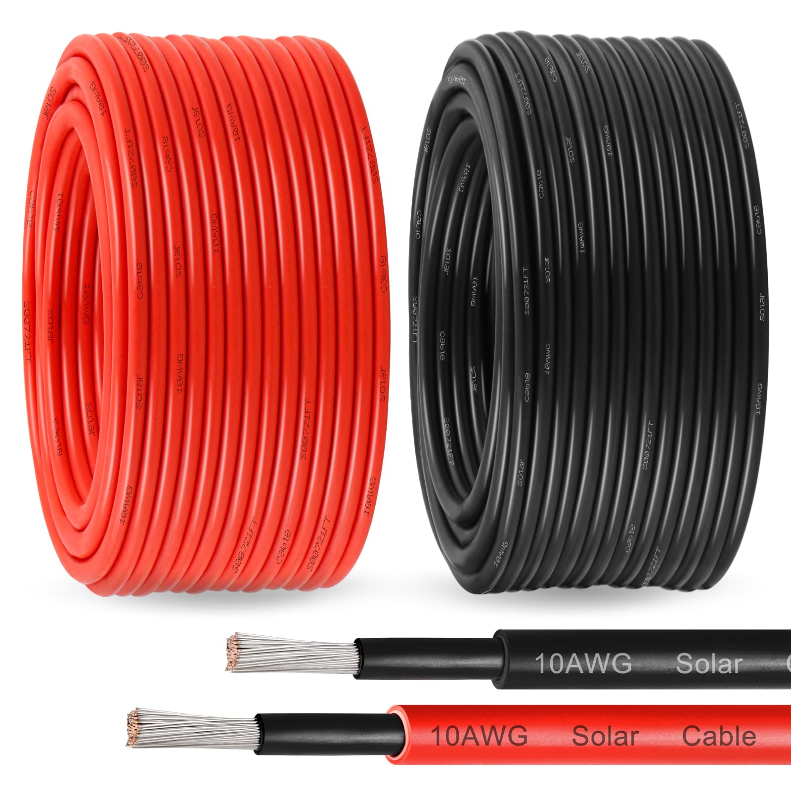 MOOKEERF front packaging showing 10 AWG twin 100 ft rolls and labeling for quick identification and installation