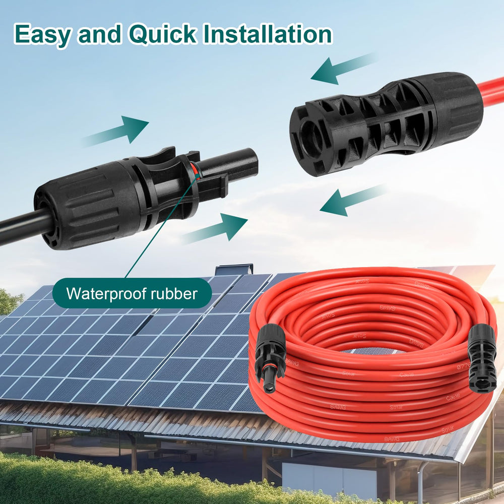 MOOKEERF cable connected to RV solar panel demonstrating easy plug-and-play installation