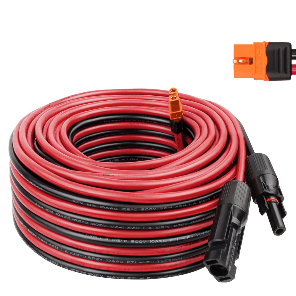 MOOKEERF front view of 50ft XT60i cable showing full length and connectors, reliable connection