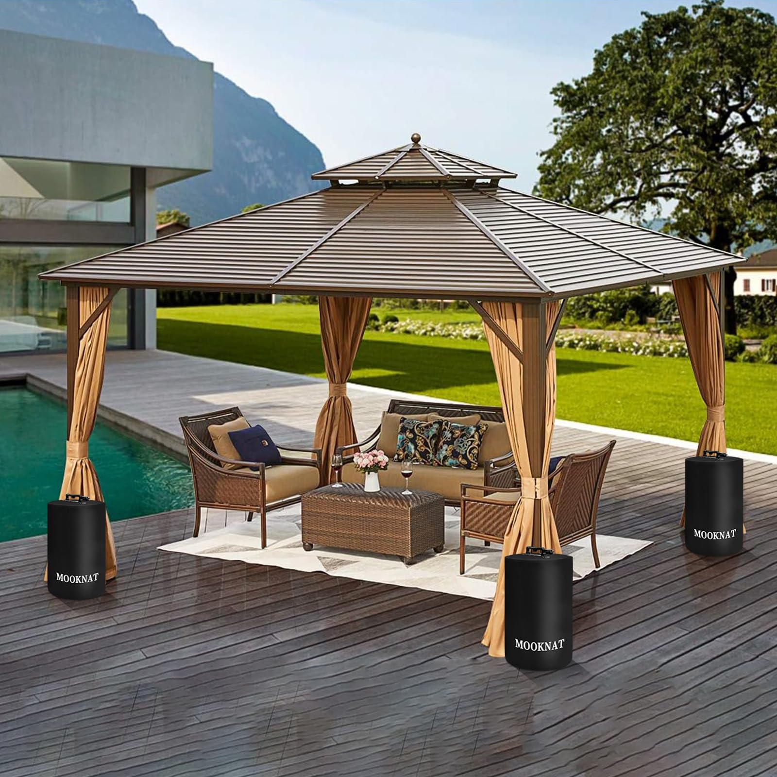 MOOKNAT weights anchoring a beach canopy for secure outdoor setup benefit