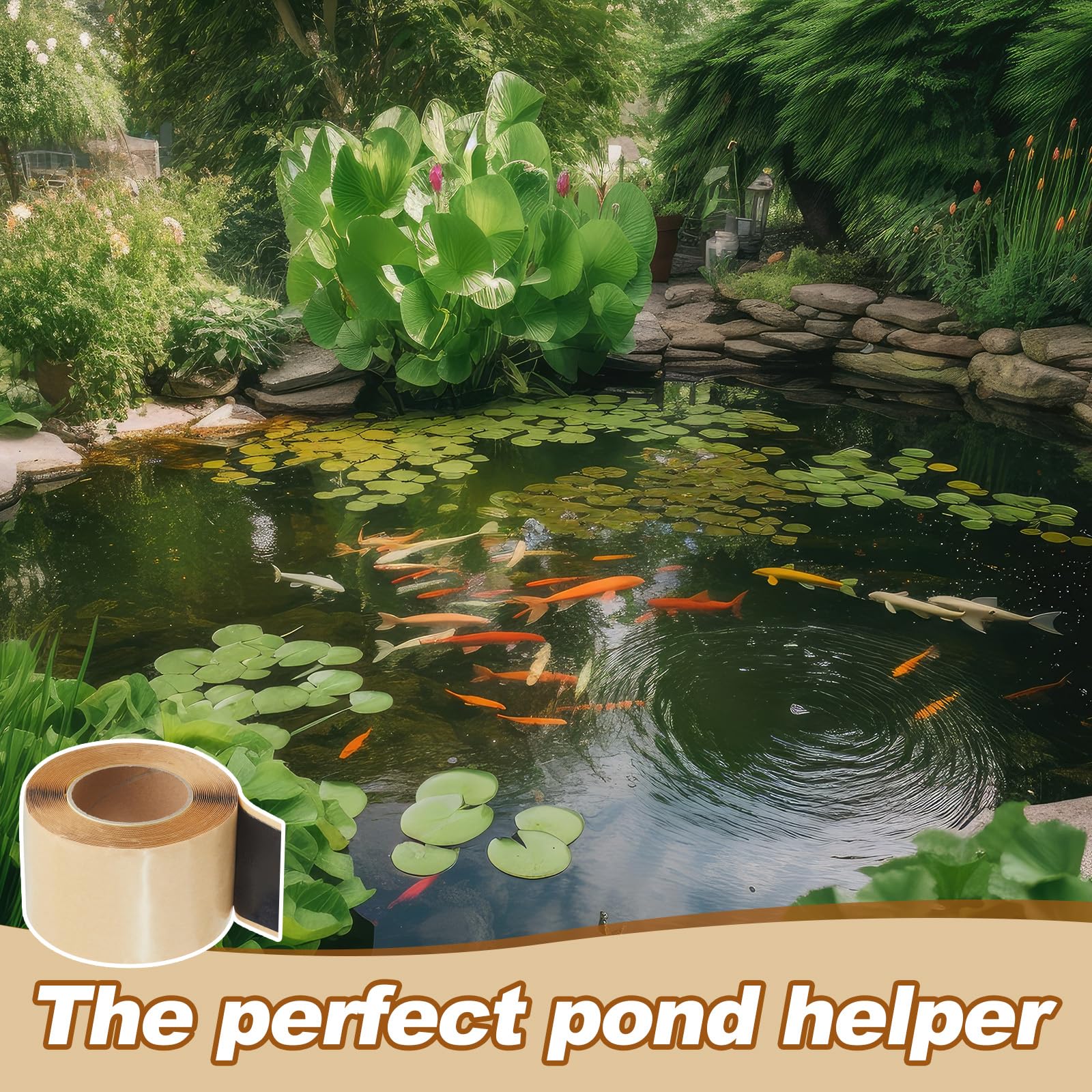 Mooliwe tape sealed around pond fitting for leak-resistant finish
