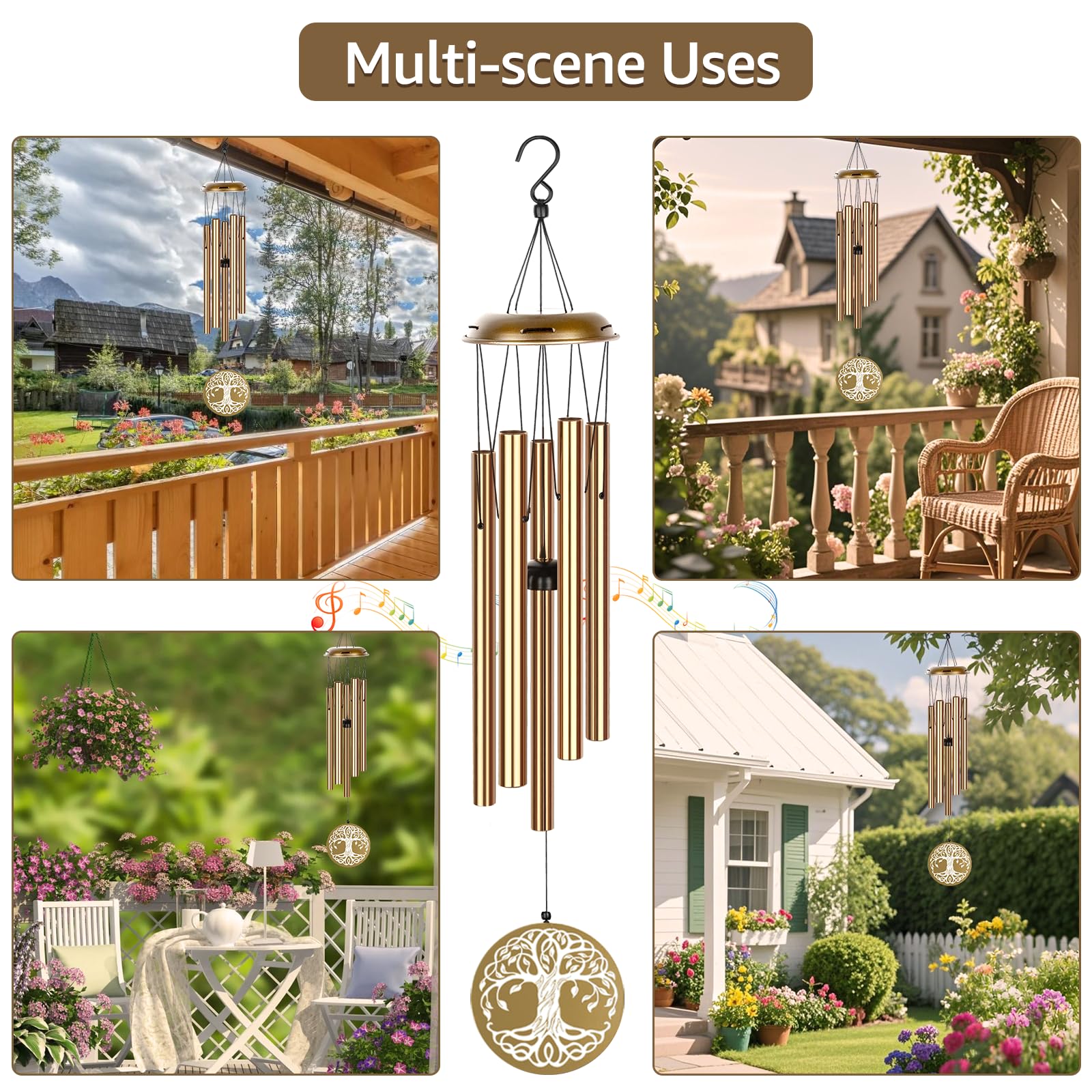 Mooncraftlogy porch scene showing chime bringing gentle melody to outdoor relaxation