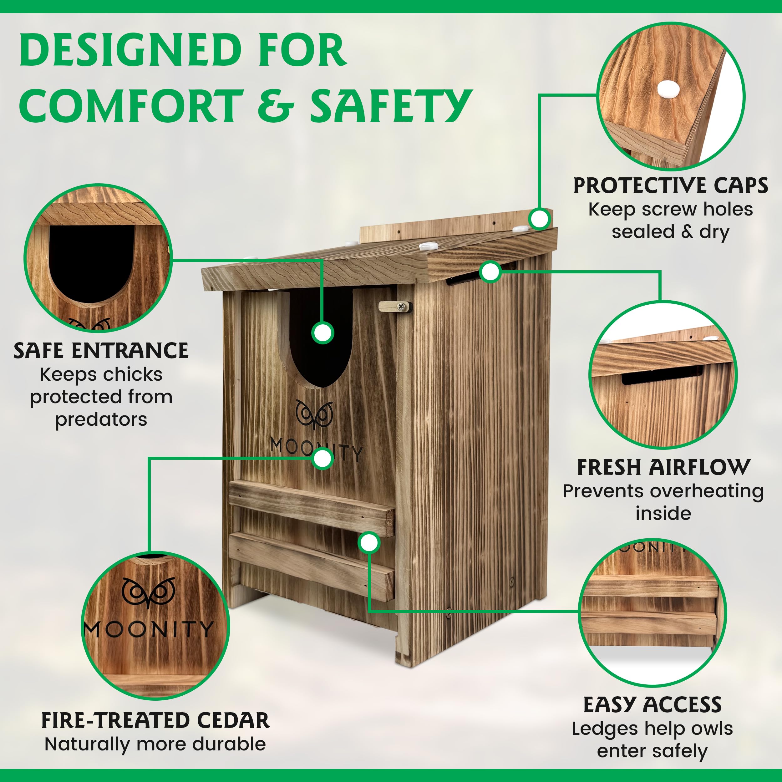 Moonity interior view showing roomy nesting space for chicks and comfort benefit