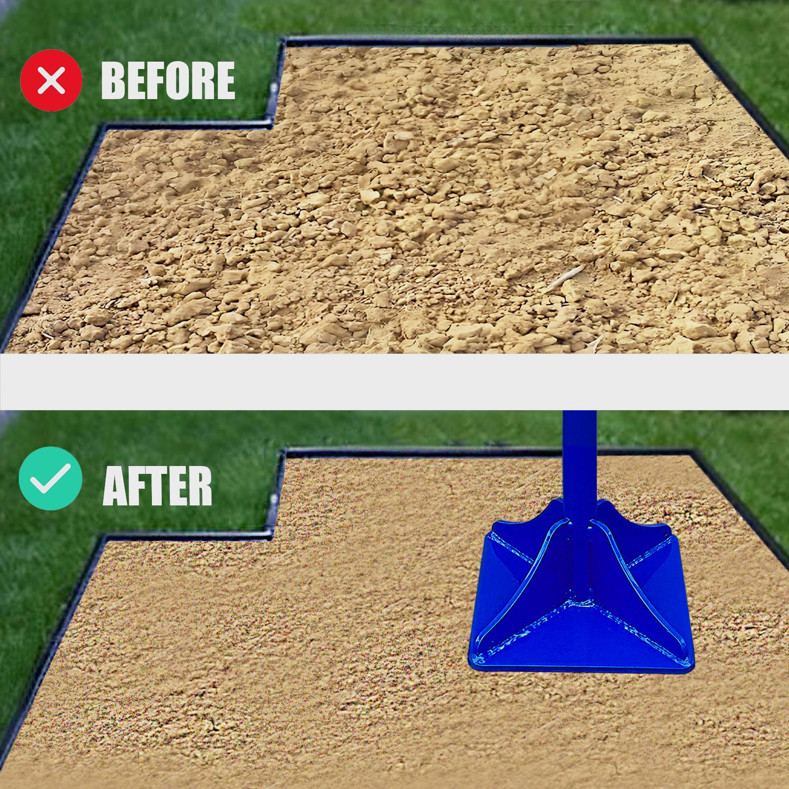 Moosefield tamper in use on garden gravel showing effective compaction and time-saving benefit