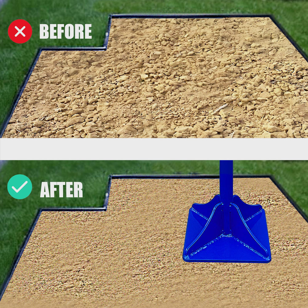 Moosefield tamper in use on garden gravel showing effective compaction and time-saving benefit