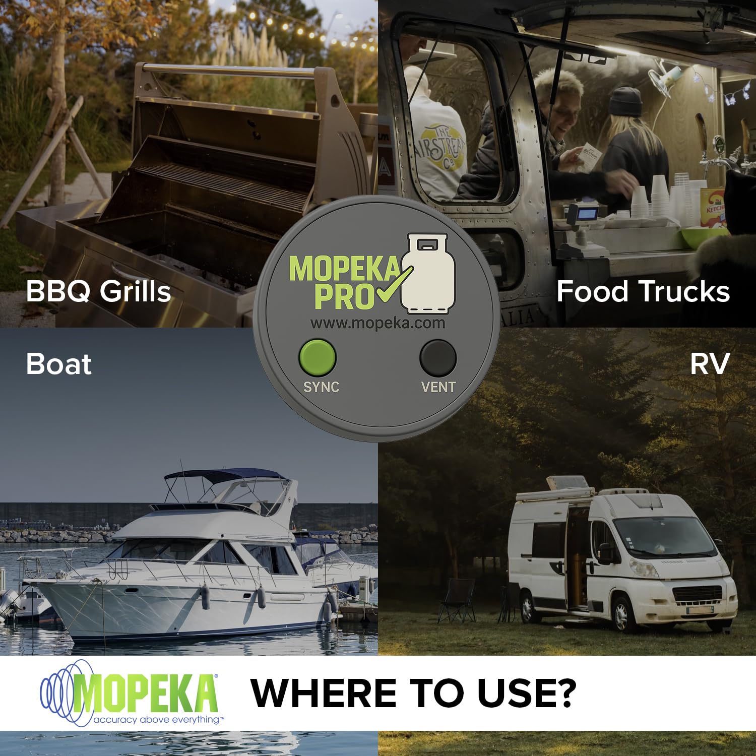 Mopeka Pro Check bubble level indicator visible to ensure correct sensor alignment