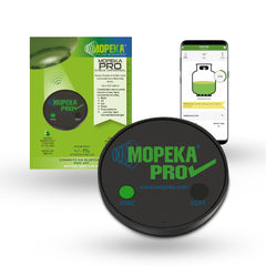 Mopeka sensor mounted on 250-gallon steel tank showing secure fit and quick installation benefit