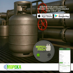 Mopeka Pro Check attached to an RV propane tank showing reliable remote monitoring