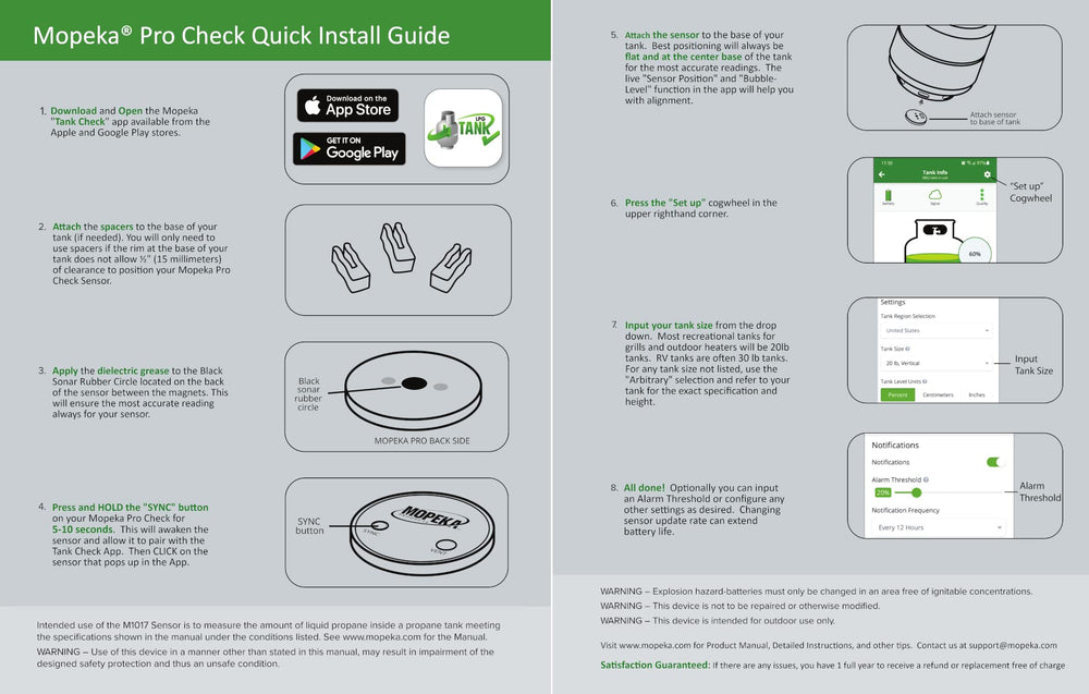 Outdoor patio scene with Mopeka Pro Check monitoring propane for grill and heater