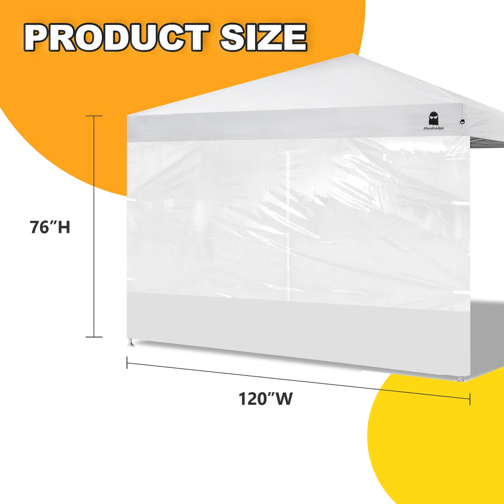 MordenApe clear sidewall beside a person showing 120×76 size and scale advantage
