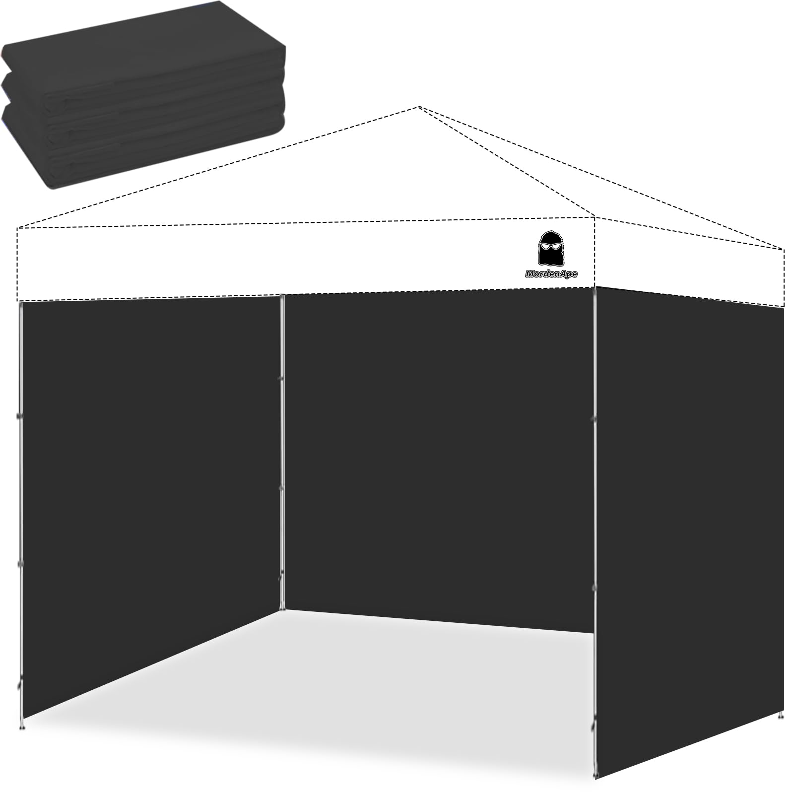MordenApe front view of three packed sidewalls showing compact storage and quick setup benefit
