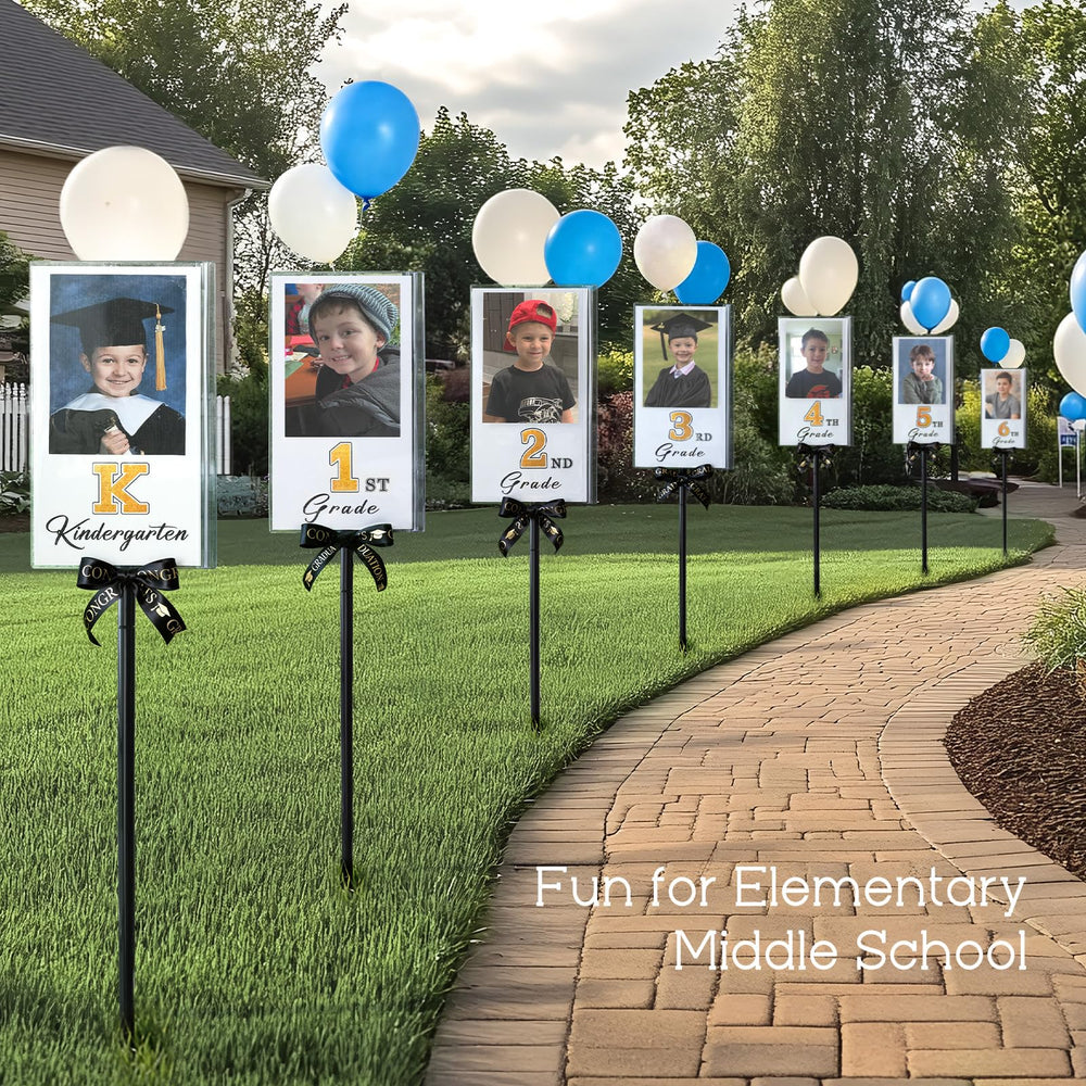 MOREDOTS yard installation displaying class photos and festive impact