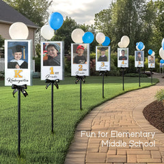 MOREDOTS yard installation displaying class photos and festive impact