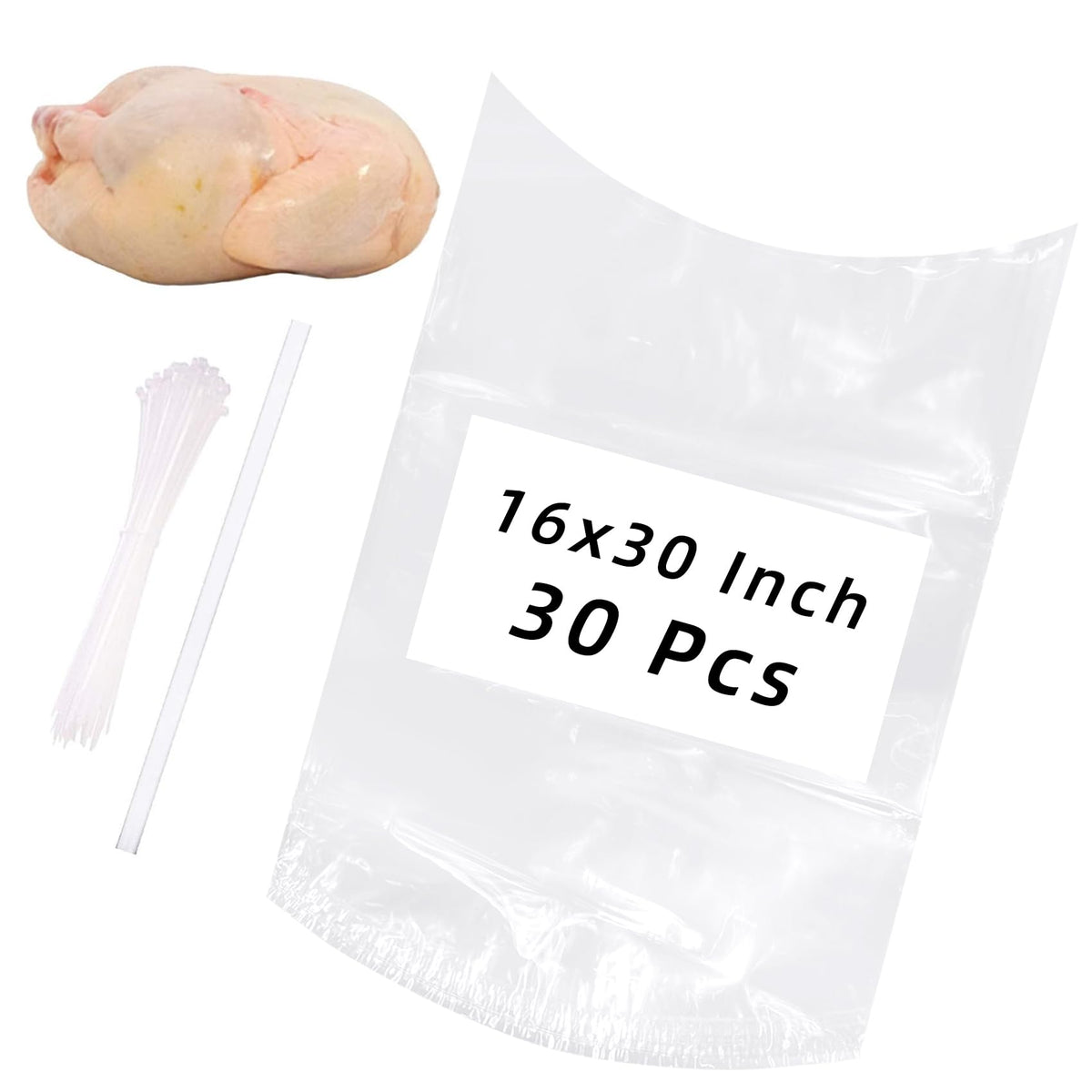 Morepack front packaging showing 30pcs 16x30in shrink bags and accessories, clear kit convenience